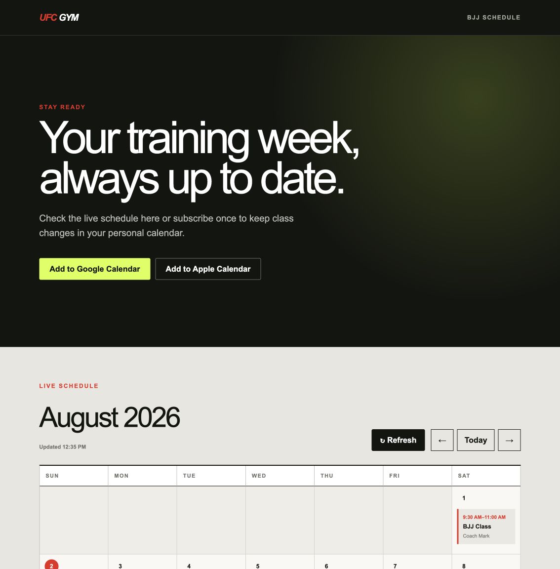 UFC Gym live student class calendar